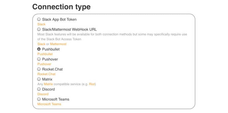octoslack connection type | 3dプリンターの匠 OctoSlackのConnection typeで接続先サービスを選択することができます。