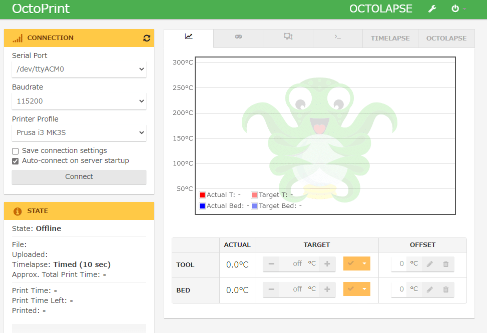 octopi管理コンソール | 3dプリンターの匠 OctoPiの管理コンソールは初期状態では英語です。
