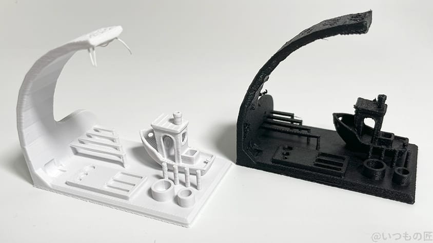 elegoo centauri carbon実機レビュー:出力物(左:abs、右:カーボンファイバー) | 3dプリンターの匠 ELEGOO Centauri Carbon実機レビュー:出力物(左:ABS、右:カーボンファイバー)